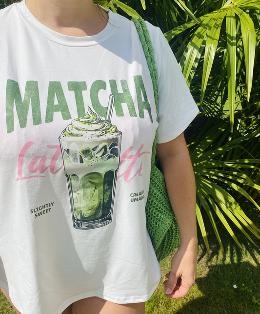 T-shirt oversize “Matcha Latte” – Blanc & Vert