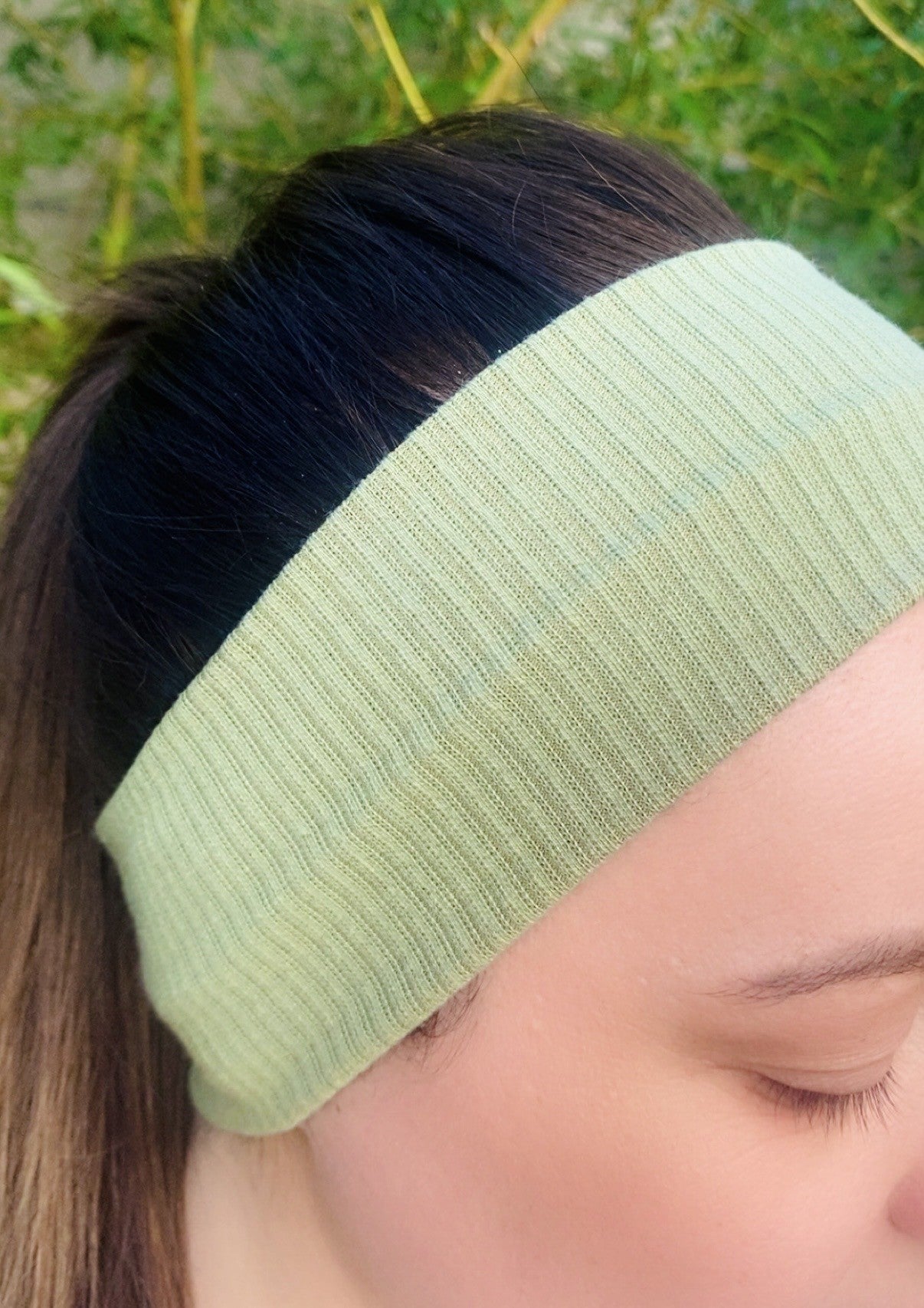 Lot de 3 serre-têtes côtelés – Vert Matcha et Beige – 7 cm x 18,5 cm