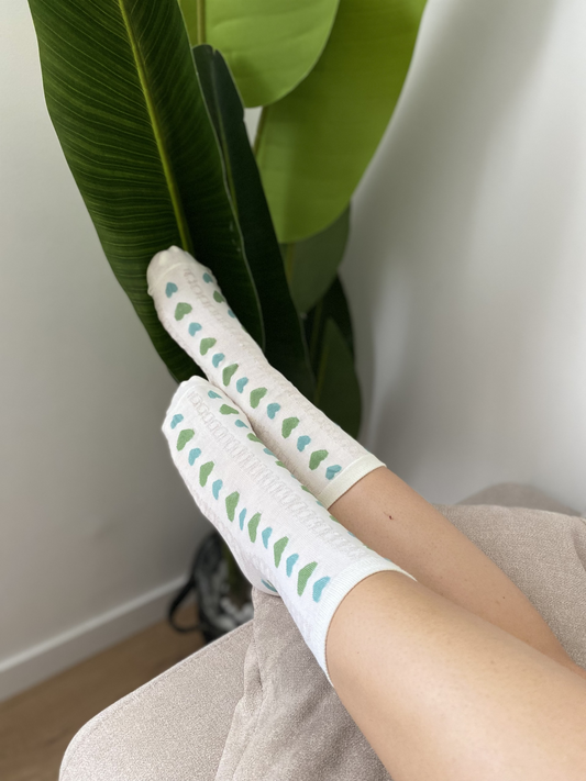 2 paires chaussettes Matcha – Cœurs & Matcha, côtelées ajourées