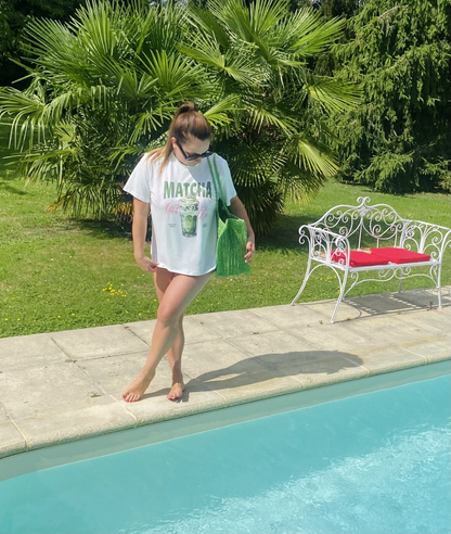 T-shirt oversize “Matcha Latte” – Blanc & Vert