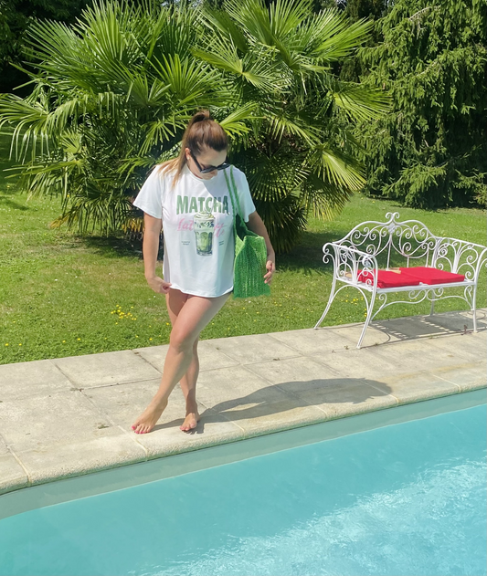 T-shirt oversize “Matcha Latte” – Blanc & Vert
