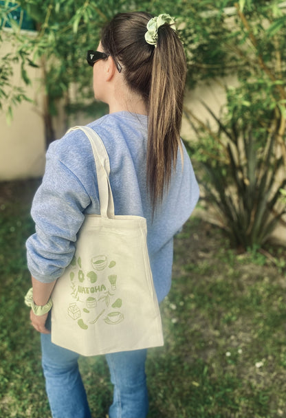 Tote bag en toile Matcha Illustré – 33 cm x 37 cm – Grande capacité