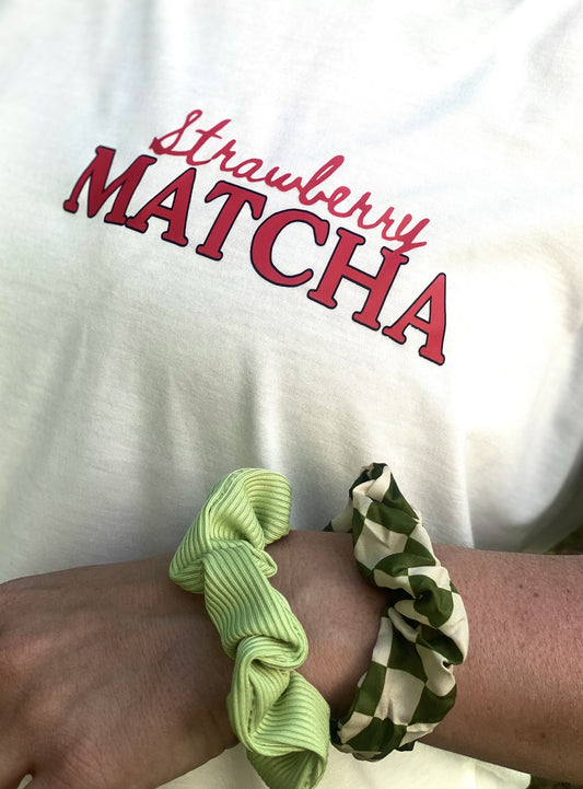 Lot de 3 chouchous dépareillés – Vert Matcha – Motifs variés