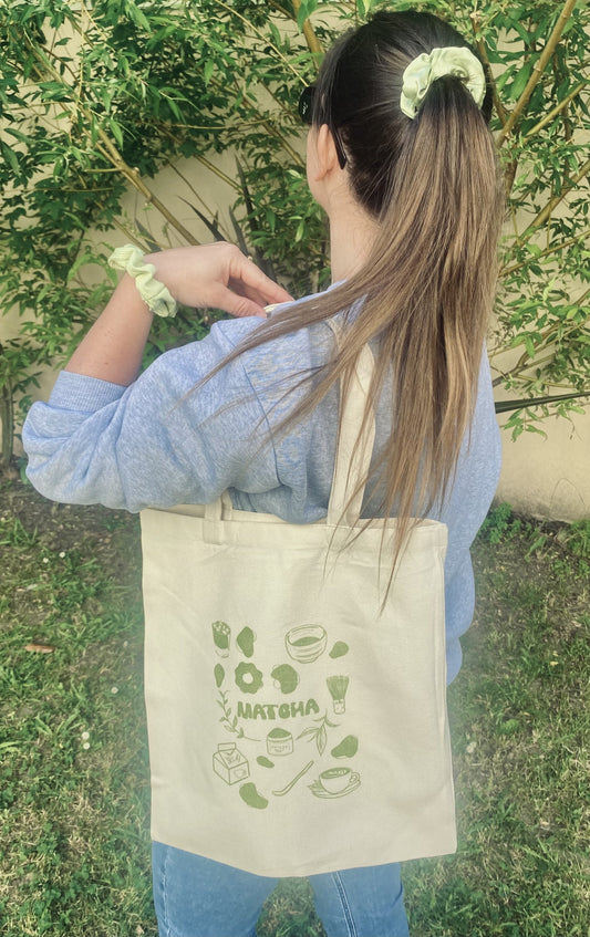 Tote bag en toile Matcha Illustré – 33 cm x 37 cm – Grande capacité