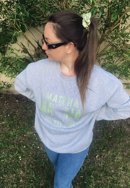 Sweat gris “Matcha All Day Long” – Unisexe, doux et comfy