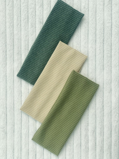 Lot de 3 serre-têtes côtelés – Vert Matcha et Beige – 7 cm x 18,5 cm