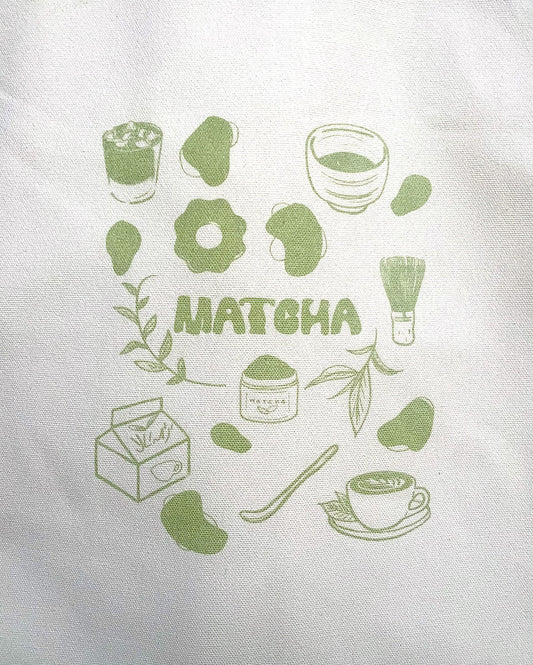 Tote bag en toile Matcha Illustré – 33 cm x 37 cm – Grande capacité