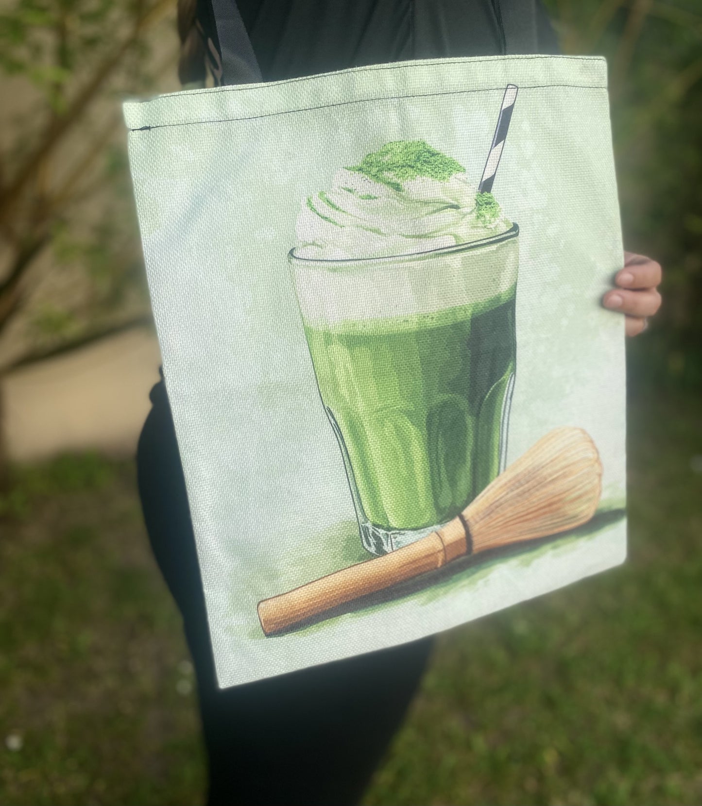 Tote bag en toile Matcha – 40 cm x 35 cm – Grande capacité