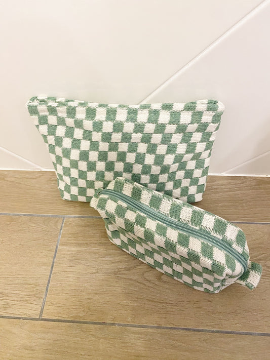 Duo de trousses damier vert – Rangement makeup & accessoires