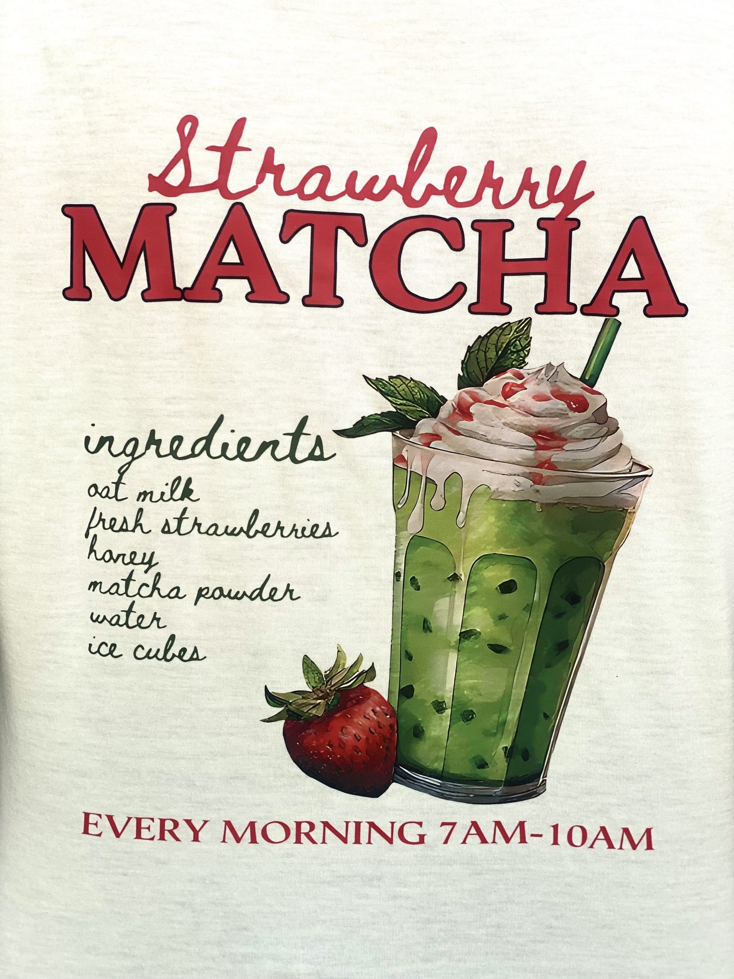 T-shirt blanc “Strawberry Matcha”  – Col rond